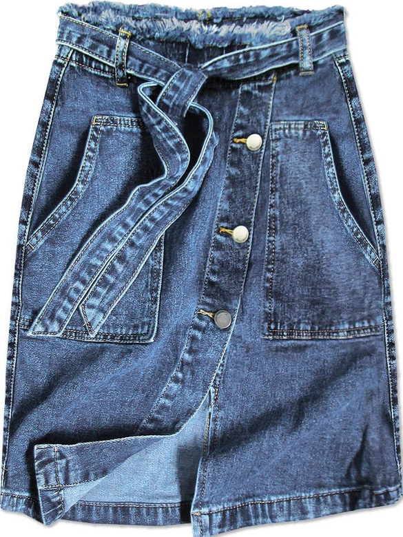 SPÓDNICA JEANSOWA Z PASKIEM NIEBIESKA (H8339)