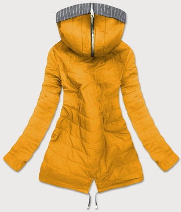 DWUSTRONNA KURTKA Z KAPTUREM W PASKI SZARO-ŻÓŁTA (W659)