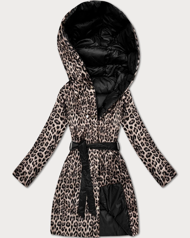 Dwustronna kurtka zimowa plus size czarna/panterka (M6-6008-1)