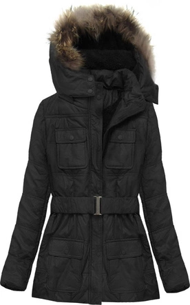 KURTKA Z EKOSKÓRY Z FUTERKIEM CZARNA (X6005X)