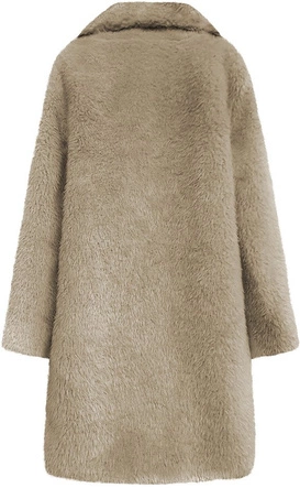 FUTRZANY ZIMOWY DAMSKI PŁASZCZ Z KIESZENIAMI BEŻOWY (461ART)