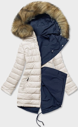 Dwustronna kurtka damska zimowa granatowo-beżowa (2M-21508)