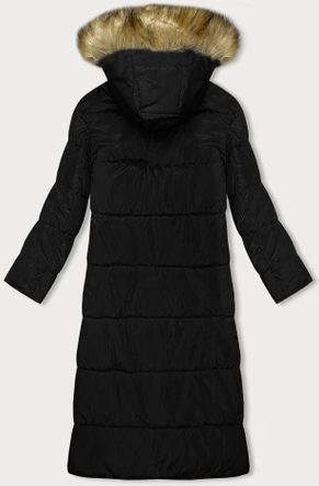 Długa kurtka zimowa z kapturem czarna (V726)