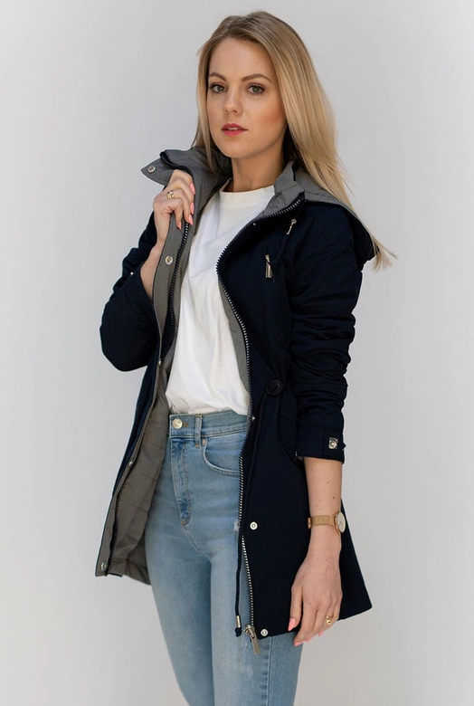 DWUSTRONNA PARKA Z KAPTUREM GRANATOWO-SZARA (W303)