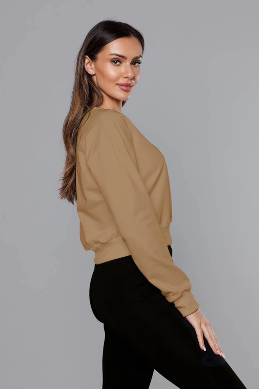 Cienka krótka bluza dresowa damska cappuccino (8B938-91)