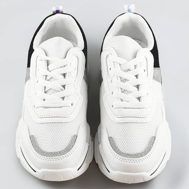 Sneakersy damskie z brokatowymi wstawkami biało-czarne (lu-2)