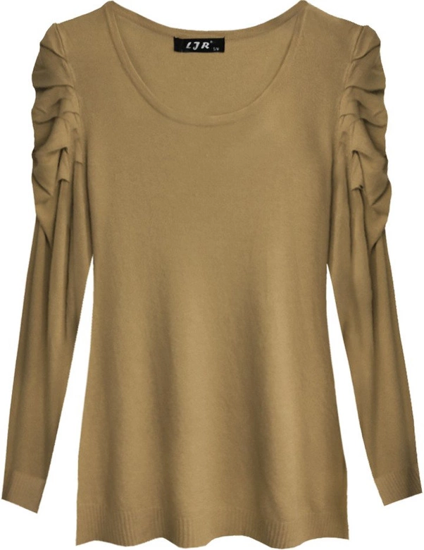 SWETER Z BUFIASTYMI RAMIONAMI KARMELOWY (1528)