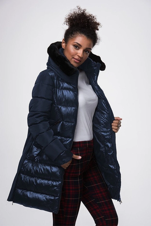 KURTKA Z ŁĄCZONYCH MATERIAŁÓW GRANATOWA (J19-011)