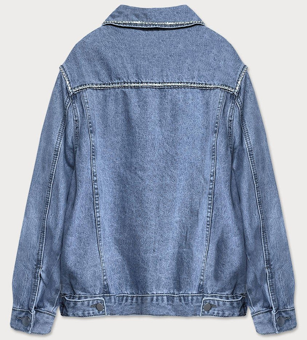 Jeansowa kurtka damska denim cyrkonie niebieska (t2861)