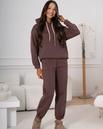 Bawełniany gruby dres damski czekoladowy (82143)