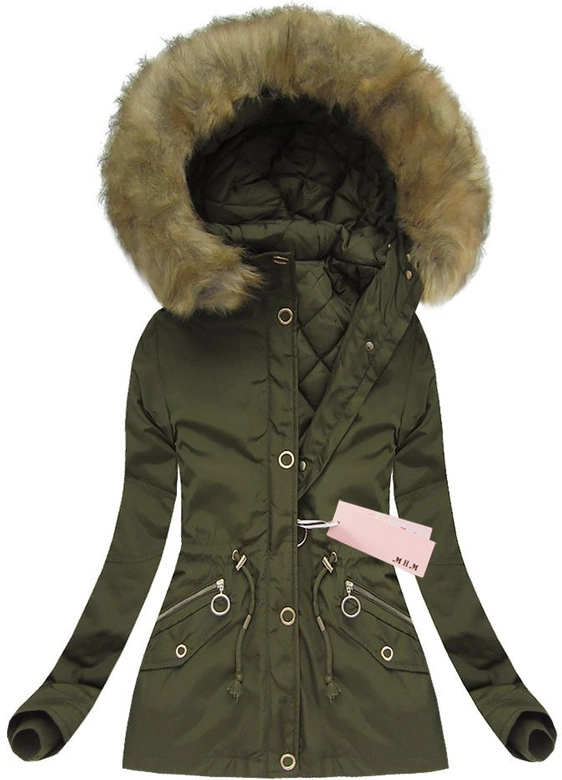 KURTKA DAMSKA ZIMOWA Z ODPINANĄ PODPINKĄ KHAKI 1 (W125)