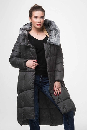 DAMSKA DŁUGA KURTKA ZIMOWA Z KAPTUREM GRAFITOWA (J19-009)