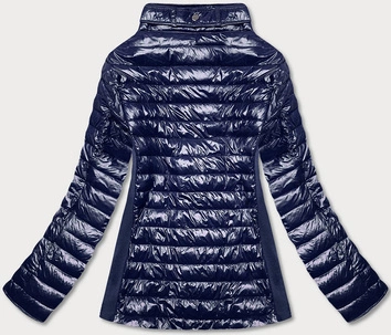 Błyszcząca kurtka damska ze stójką granatowa (7210-99)