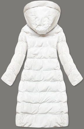Długa zimowa kurtka damska na futerku biała (2M-025)