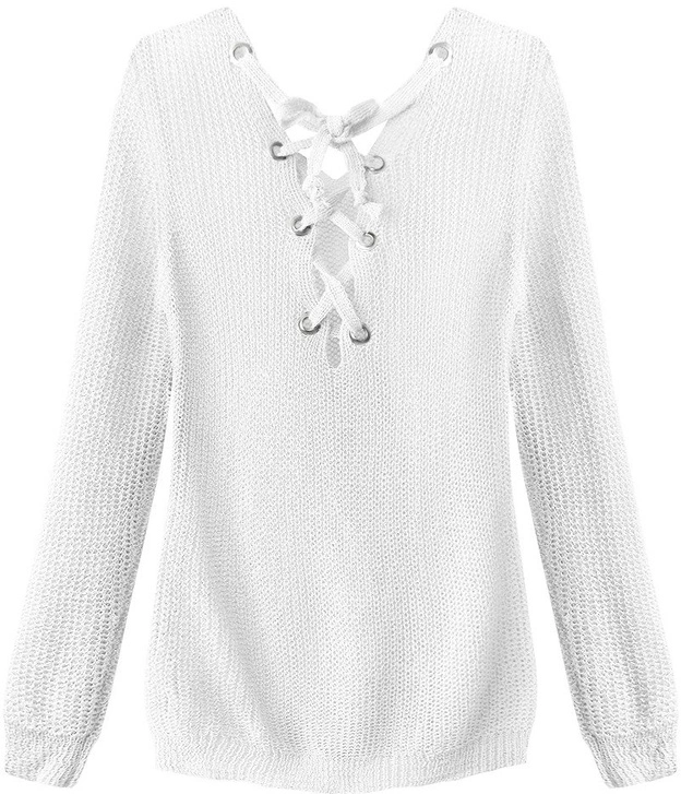 AŻUROWY SWETER Z SZNUROWANIEM BIAŁY (226ART)