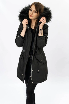 DAMSKA PARKA ZIMOWA NA MISIU CZARNA (W378)