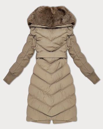 Kurtka zimowa z futrzanym kołnierzem S'west beżowa (R8500-12)