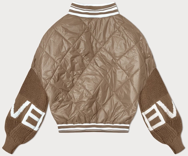 Kurtka damska bomberka ze swetrowymi rękawami ciemny beż (2439)