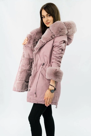 BAWEŁNIANA DAMSKA PARKA ZIMOWA Z FUTREM ANTYCZNY RÓŻ (XW793-2X)