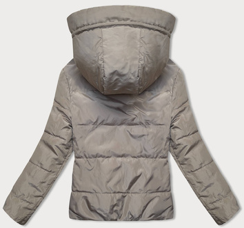 Dwustronna krótka kurtka z kapturem khaki-beż (B8181-11046)