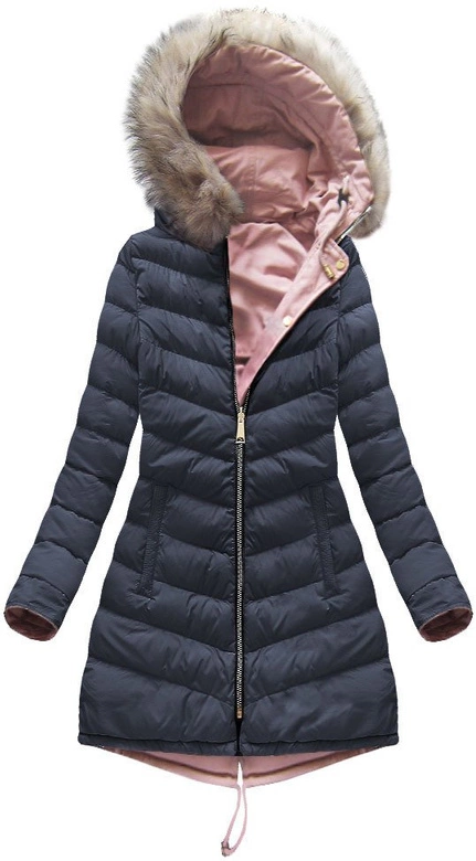 DWUSTRONNA DAMSKA KURTKA ZIMOWA Z KAPTUREM RÓŻOWO-GRANATOWA (W632)