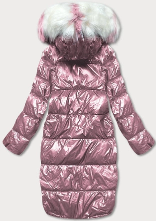 DWUSTRONNA METALICZNA KURTKA ZIMOWA RÓŻOWO-SZARA  (P21-7901-52+61)