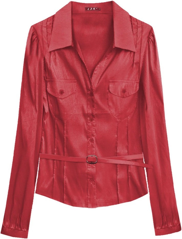 BŁYSZCZĄCA KOSZULA Z PASKIEM CZERWONA (X1007X)