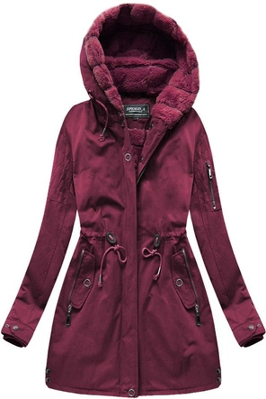 PARKA DAMSKA ZIMOWA Z FUTREM BURGUNDOWA (XW807X)