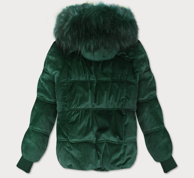 Sztruksowa damska kurtka z kapturem ciemnozielona (7696)