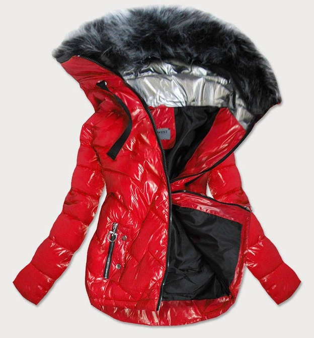 PIKOWANA DAMSKA KURTKA ZIMOWA CZERWONA (B9540)