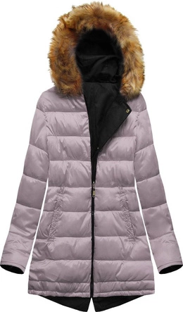 DWUSTRONNA ZIMOWA PARKA DAMSKA Z KAPTUREM CZARNO-RÓŻOWA (B2636)