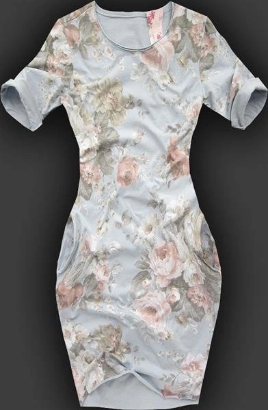 SUKIENKA MODA ITALIA SZARONIEBIESKA W KWIATY (4872E)