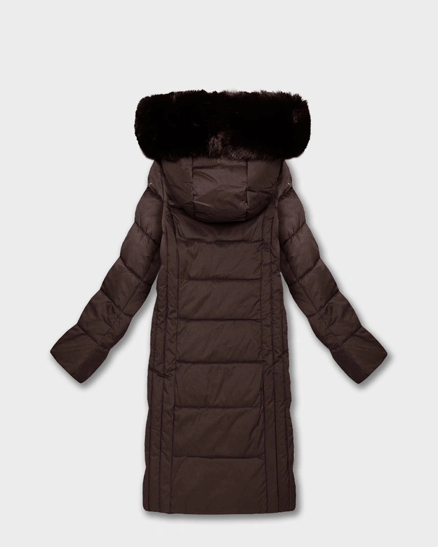 Długa kurtka damska z kapturem brązowa (7662#-F01)