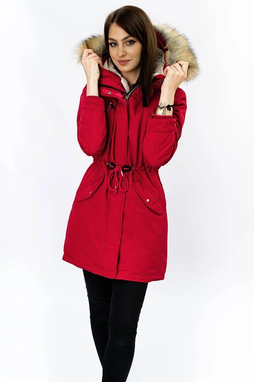 DAMSKA PARKA ZIMOWA NA MISIU CZERWONA (W378)