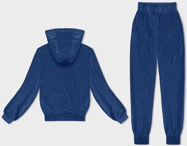 Welurowy dres damski z kapturem ciemny niebieski (8C1175-66)