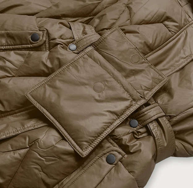 Puchowa kurtka ze stójką i kapturem oliwkowa (ag2-j82)