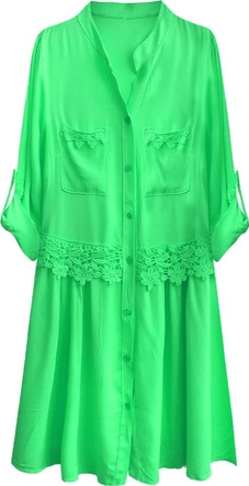 BAWEŁNIANA SUKIENKA KOSZULOWA LIMONKOWA (307ART)