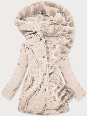 LEKKA KURTKA ZIMOWA DAMSKA FUTRO 2 W 1 BEŻOWA (39039)