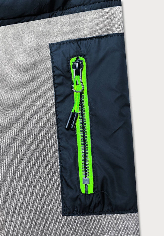 Kurtka męska z neonowymi zamkami granat-szary (8M907-215)