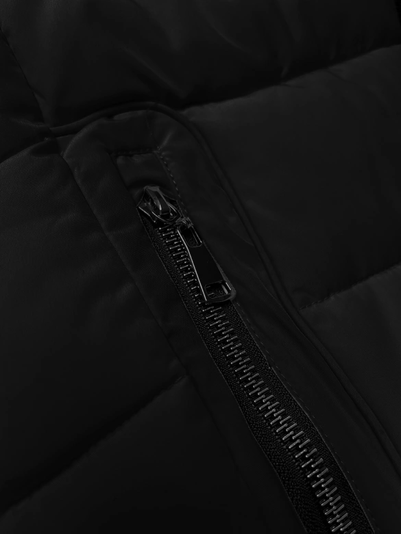 Pikowana kurtka przejściowa z futerkiem przy kapturze S'west czarna (B8301-1)