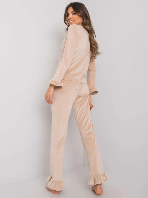 Damska piżama z długim rękawem welur Goodlookin beżowa (7394)