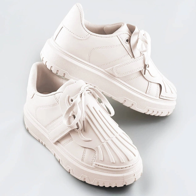 Damskie buty sportowe z nakładką na sznurowadła beżowe (ra2049)