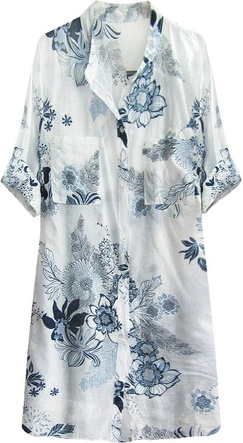 KOSZULOWA TUNIKA W KWIATY BIAŁO-NIEBIESKA (369ART)