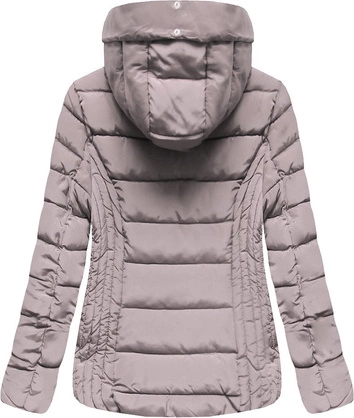 KRÓTKA PIKOWANA ZIMOWA KURTKA DAMSKA Z KAPTUREM JASNORÓŻOWA (R2618)