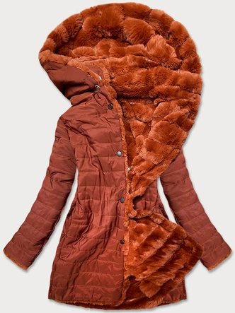 LEKKA KURTKA ZIMOWA DAMSKA FUTRO 2 W 1 RUDA (39039)