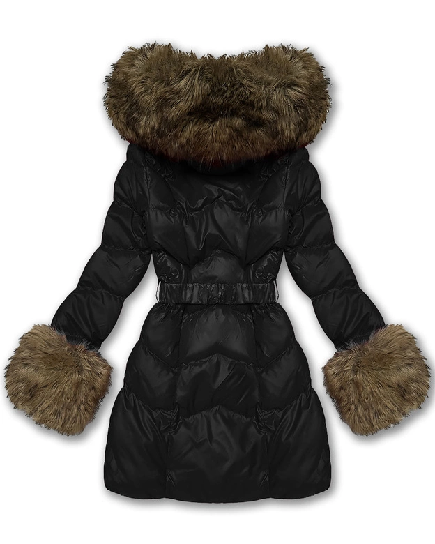 Pikowana przejściowa kurtka damska z futerkiem J Style czarna (5M3357-392)