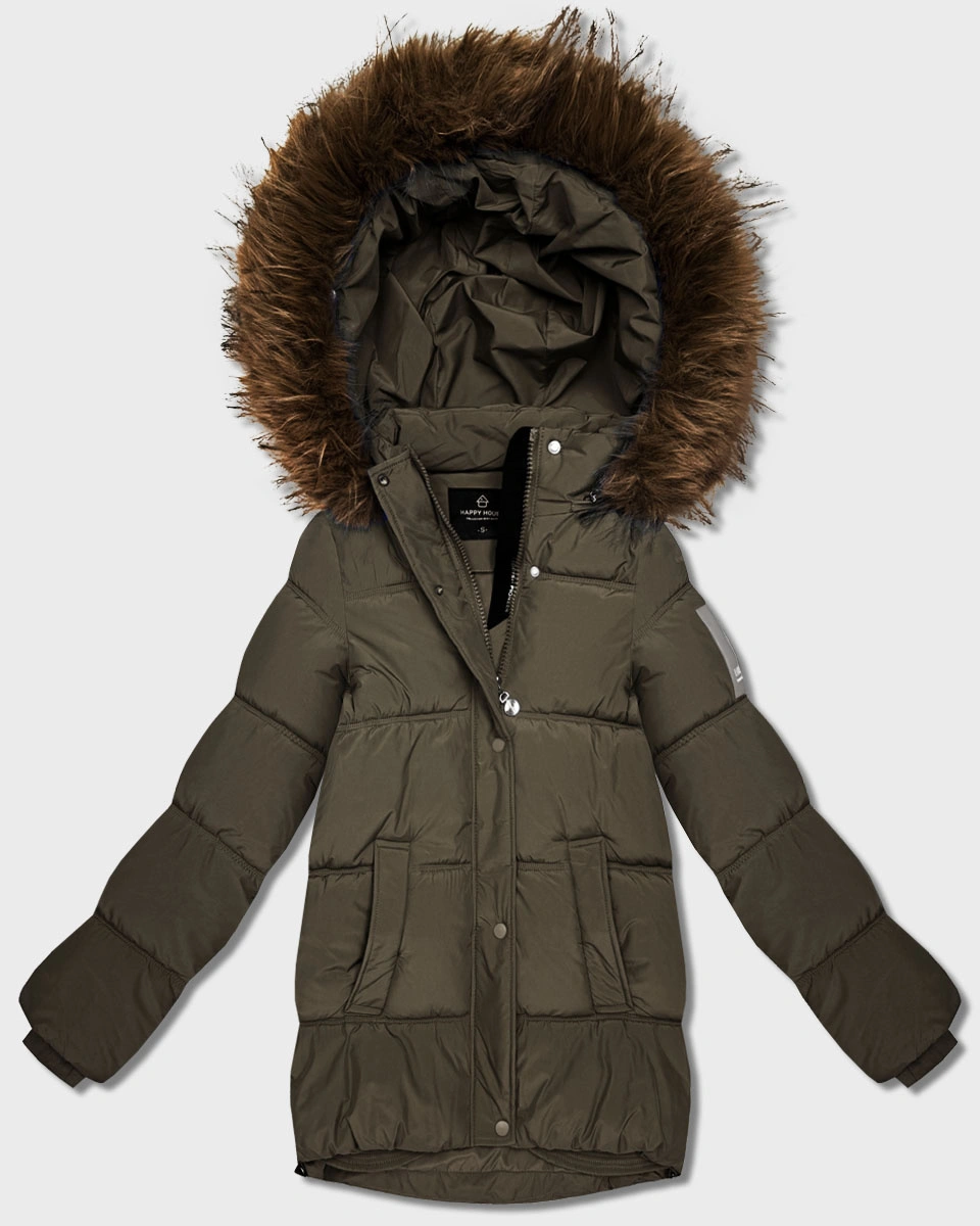 Kurtka puchowa z kapturem khaki (KK60610)