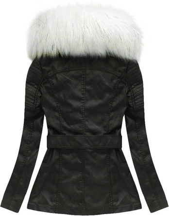 KRÓTKI PŁASZCZYK Z FUTERKIEM CZARNO-BIAŁA (LD5513)