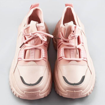 Sznurowane sneakersy na platformie różowe (ra5)