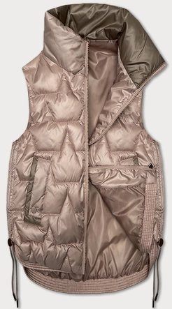 Krótki bezrękawnik damski ze ściąganymi bokami S'West perłowy róż (B8358-51)